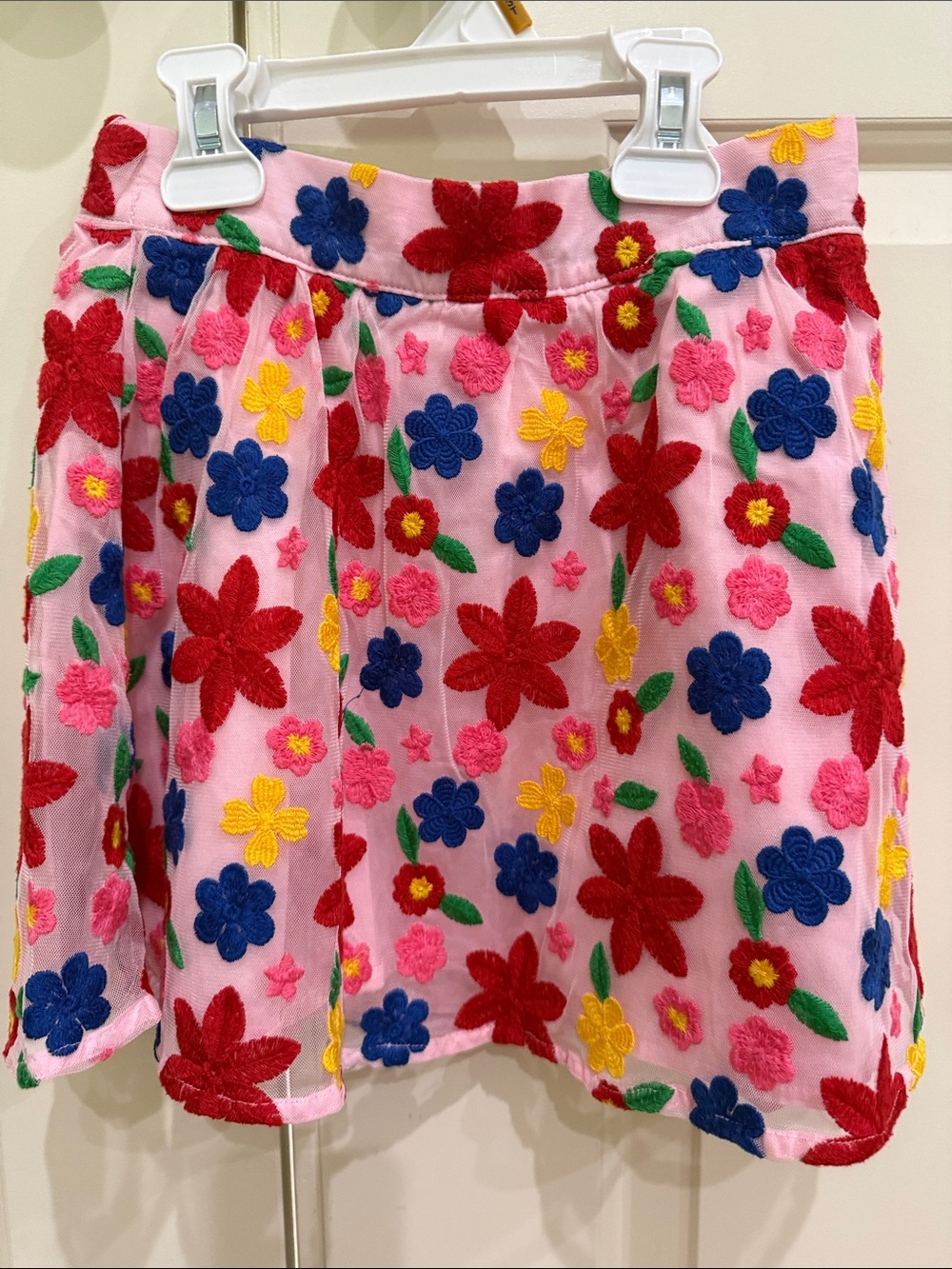 Janie and Jack Pink Skirt with Red, Blue, Yellow & Green Floral Embroidery